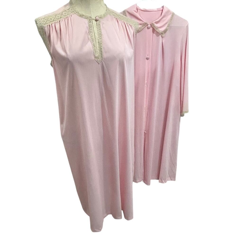Medium Vanity Fair Womens Pink 2 Piece Robe Nightgown Vintage